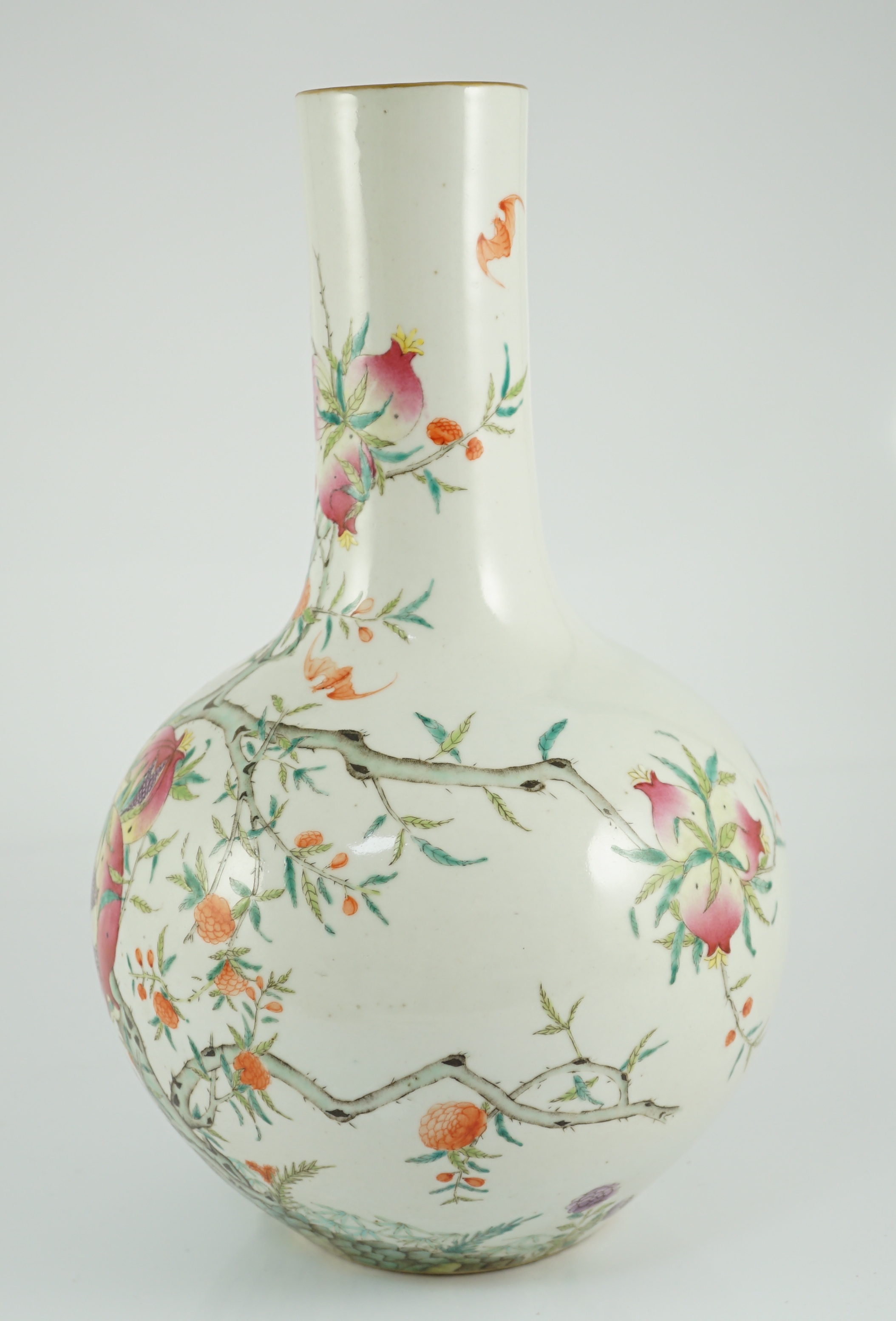 A Chinese famille rose ‘pomegranate and bats’ vase, tianqiuping, Qianlong seal mark, late 19th/early 20th century